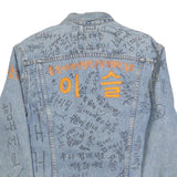 LEVI'S Mens Blue Cotton Denim Jacket M Button Plain Unique Embroidered Writing