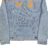 LEVI'S Mens Blue Cotton Denim Jacket M Button Plain Unique Embroidered Writing