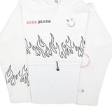 JK ATTIRE Womens White Hoodie XL Flame Print Cropped Drawstring