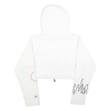 JK ATTIRE Womens White Hoodie XL Flame Print Cropped Drawstring