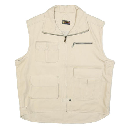 SDS Mens Cream Cotton Waistcoat XL Woven Zip Pocket Utility Outdoor