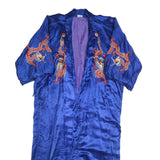 Womens Blue Silk Blend Jacket L Embroidered Dragon Plain Oriental Style