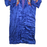 Womens Blue Silk Blend Jacket L Embroidered Dragon Plain Oriental Style