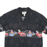 KY'S Mens Black Hawaiian Shirt M Vintage Surf Cars Palm Trees