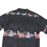 KY'S Mens Black Hawaiian Shirt M Vintage Surf Cars Palm Trees