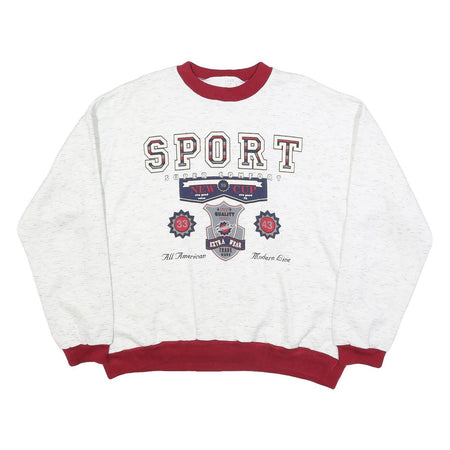 Mens White & Red Sport Graphic Crew Neck Sweatshirt M Casual Pullover