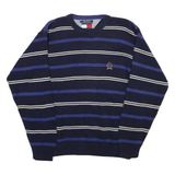 TOMMY HILFIGER Mens Navy Blue & White Patterned Cotton Blend Jumper Crew Neck