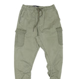 INDICODE Mens Cotton Blend Khaki Slim Cargo Trousers W24 L24 Drawstring Waist