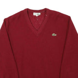 LACOSTE Mens Red Wool Plain V-Neck Basic Knit XXS Jumper Classic Style