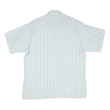 Mens Blue Green White Stripe Cotton Blend Shirt L Casual Summer Short Sleeve