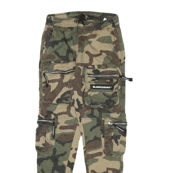 BLACKSQUAD Womens Cotton Blend Green & Brown Camo Relaxed Cargo Trousers W26 L29