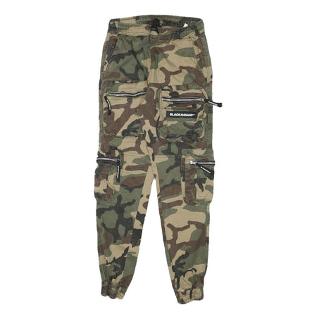 BLACKSQUAD Womens Cotton Blend Green & Brown Camo Relaxed Cargo Trousers W26 L29