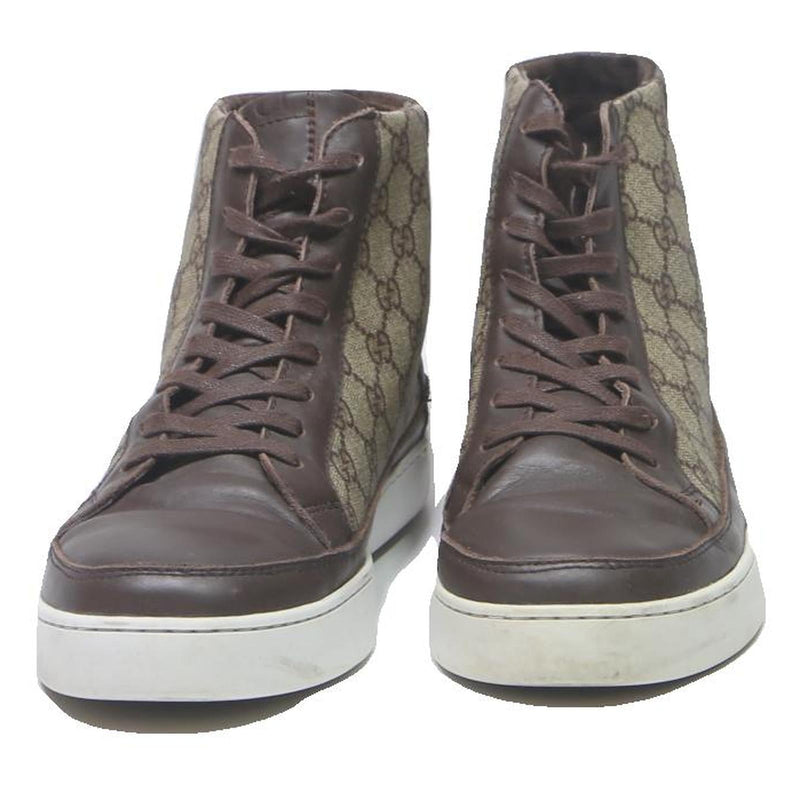 GUCCI High Top Mens Trainers Brown & Tan Leather UK 8 Designer Luxury Casual