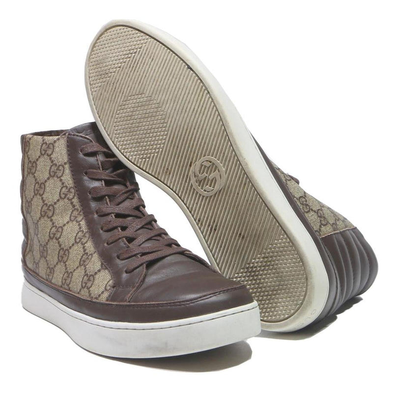 GUCCI High Top Mens Trainers Brown & Tan Leather UK 8 Designer Luxury Casual