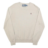 POLO RALPH LAUREN Mens Cream Plain Cotton Regular Fit Crew Neck Jumper M Classic