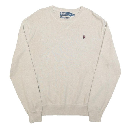 POLO RALPH LAUREN Mens Cream Plain Cotton Regular Fit Crew Neck Jumper M Classic
