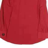 Womens Red Basic Shirt Long Sleeve Collared Plain M Button Detail