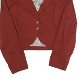 CHEEHS Womens Red Cotton Blend Button Jacket M Floral Lined Cropped Blazer