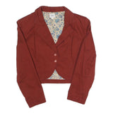 CHEEHS Womens Red Cotton Blend Button Jacket M Floral Lined Cropped Blazer