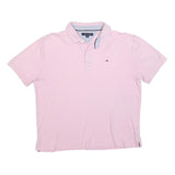 TOMMY HILFIGER Mens Pink Short Sleeve Plain Polo Shirt L Casual Cotton Blend