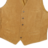 Mens Beige Leather Button Jacket L Suede Waistcoat Plain Classic Stylish