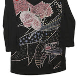 DESIGUAL Womens Black Floral Printed V-Neck Long Sleeve Top XS Stylish Cotton