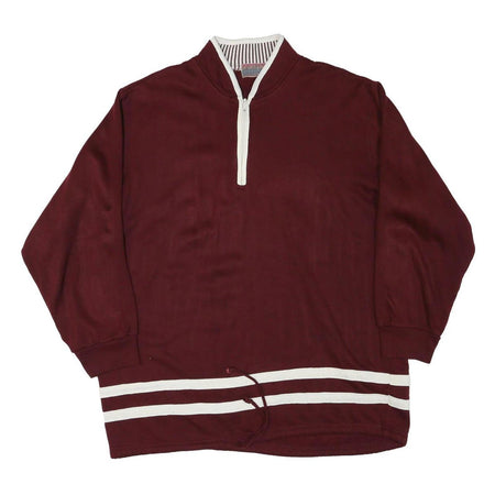 SPORTING Mens Maroon Collared L Quarter Zip Sweatshirt With White Stripes