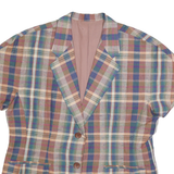 Womens Blue Beige Brown Green Plaid Cotton Blend Button Jacket M Checked Casual