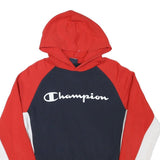 CHAMPION Mens Red & Navy Colourblock Pullover Hoodie M Sportswear Sweatshirt