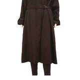 Womens Black Classic Cotton Blend Jacket M Button Closure Belted Long Sleeve