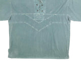 Womens Blue Cotton Blend Oversized Lace Up Crew Neck Plain 2XL Top Casual