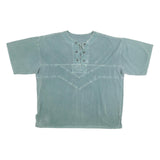 Womens Blue Cotton Blend Oversized Lace Up Crew Neck Plain 2XL Top Casual