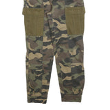 BERSHKA Womens Green Camouflage Slim Cargo Trousers W26 L26 Cotton Blend Zip