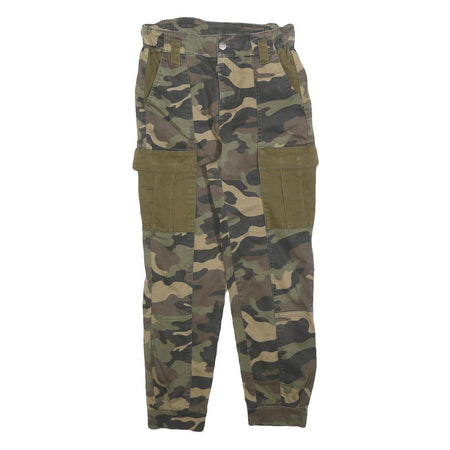 BERSHKA Womens Green Camouflage Slim Cargo Trousers W26 L26 Cotton Blend Zip