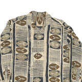 Mens Beige & Brown Rayon Pattern Shirt M Casual Bohemian Retro Style