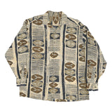 Mens Beige & Brown Rayon Pattern Shirt M Casual Bohemian Retro Style