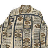 Mens Beige & Brown Rayon Pattern Shirt M Casual Bohemian Retro Style