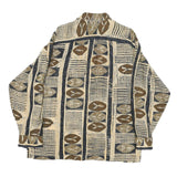 Mens Beige & Brown Rayon Pattern Shirt M Casual Bohemian Retro Style