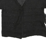 IMPRESS Womens Black Crochet Top Short Sleeve V-Neck L Lightweight Summer