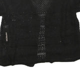 IMPRESS Womens Black Crochet Top Short Sleeve V-Neck L Lightweight Summer
