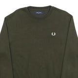 FRED PERRY Mens Green Sweatshirt Crew Neck L Cotton Blend Logo Print