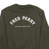 FRED PERRY Mens Green Sweatshirt Crew Neck L Cotton Blend Logo Print