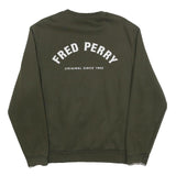 FRED PERRY Mens Green Sweatshirt Crew Neck L Cotton Blend Logo Print