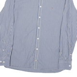 TOMMY HILFIGER Mens Blue & White Striped Shirt M Cotton Blend Classic