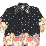 YESICA Womens Black White Polka Dot Floral Button Shirt Short Sleeve M