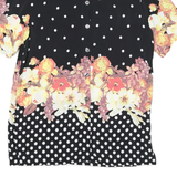 YESICA Womens Black White Polka Dot Floral Button Shirt Short Sleeve M
