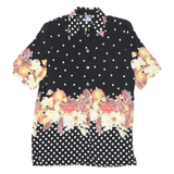 YESICA Womens Black White Polka Dot Floral Button Shirt Short Sleeve M