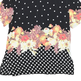 YESICA Womens Black White Polka Dot Floral Button Shirt Short Sleeve M