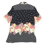 YESICA Womens Black White Polka Dot Floral Button Shirt Short Sleeve M