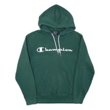 CHAMPION Mens Green Hoodie S Cotton Blend Pullover Logo Hooded Sweatshirt